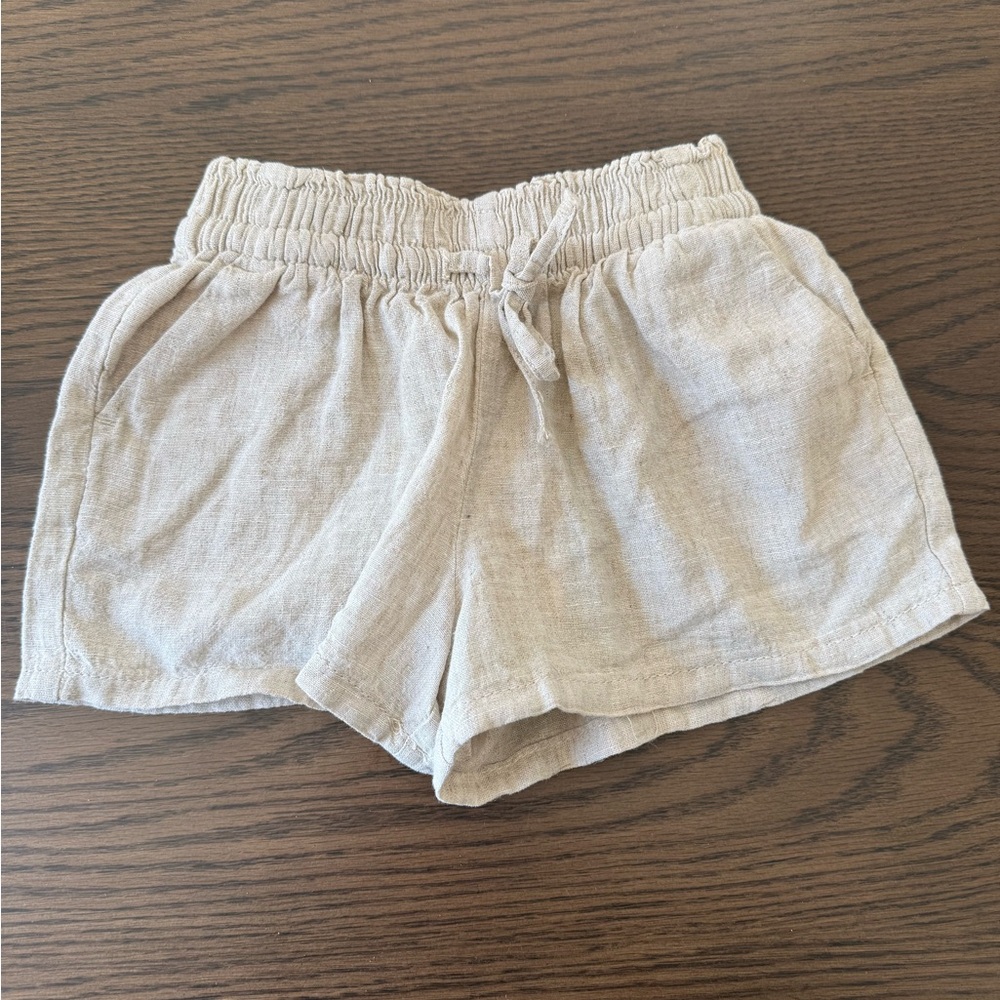 NWT Toddler Cream Linen Blend Elastic Waist Shorts Size 1 to 2 years